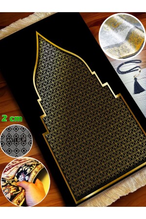 MNZ-2 سم إيفونج سميك الذهب الأسود صلاة السجادة الزهرة ياسين مجموعة لينة غير المنزلق - Carpetella