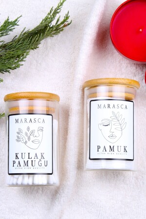 MNZ-2 حزمة ماراسكا كود القطن ووعاء القطن وعاء القطن وعاء زجاجي مع غطاء البامبو CZM1906 - incili home