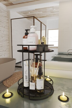 MNZ-2 طبقات حمام المجمعات التجميل المجوهرات العضوية الرائحة رف منظمة متعددة الأغراض عرض الصحن العلاج حامل الأسود - Decortel