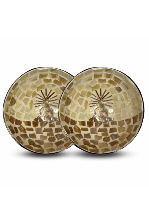 MNZ-2 قطع أم اللؤلؤ مغلفة اليوغا نمط كأس جوز الهند ومات كأس الويكر - حامل العشاء JDA00004 - Coconut Products