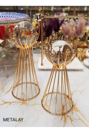 MNZ-2 قطعة كرة الكرة مع عصا السلك الذهبية المنزل / المكتب تزيين KI01078 - Metalay