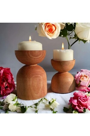 MNZ-2 قطعة حامل شمعة - حامل شمعة خشبية - حامل شمعة مزين أزياء - Lmn Mobilya