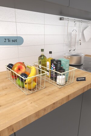 MNZ-2 قطع مستطيل سلة فخمة المطبخ منظمة حمام منظمة سلة الأسلاك سلة معدنية منظمة سلة الفاكهة - Moniev