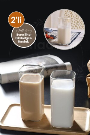 MNZ-2 PCS كوب بوروسيليكات مستطيل مقاوم للحرارة كوب قهوة و كوب عرض كوب بوروسيليكات - Anadolu Saray