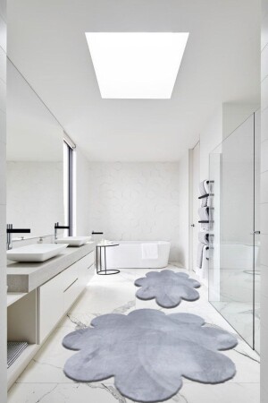 MNZ-2- Piece خفيف الرمادي حمام السجاد بلوش إخفاء السجاد مقعد المرحاض مجموعة 60x60 ((دايز) و 80x80 ((دايز) BLT2LITAK - Balat Halı