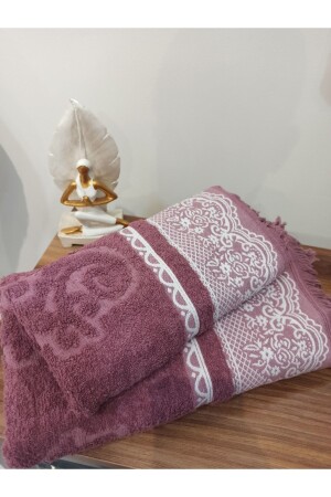 MNZ-2- Piece Fringed Turkish Bath Set، حمام ومسحوق الرأس - غبار الوردة فرينج بانيوسيت2pcs - ŞENER HOME