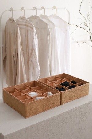 MNZ-2- Piece Jute غرفة الأطفال خزانة الدرج غسيل الجوارب المنظم عسل المزج المنسق المنظم PTK12-2JUT - Rek Home