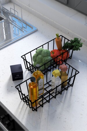 MNZ-2- Piece مستطيل سلة فاخرة المطبخ منظمة حمام منظمة سلة الأسلاك سلة معدنية منظمة سلة الفاكهة - Moniev