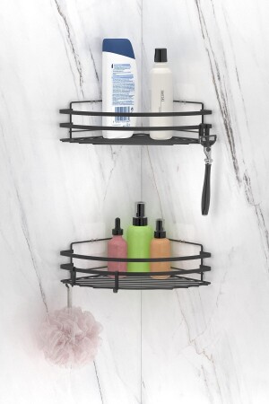 MNZ-2 PIECES غرفة حمام الزاوية مع هوكات ملصقة مات أسود - Teknotel