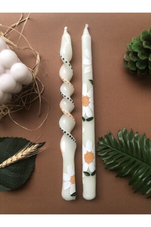 MNZ-2 حزمة ديزي نمط رسم يدوي ريحة التبصير و تيرل شمعة شمعة شمعة Set شمعة الزهور - Elif Design