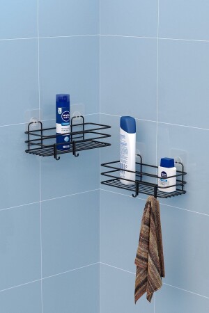 MNZ-2 رفوف الحمام مع معقبات ملصقة سميك أسود St217h ST217H - Teknotel