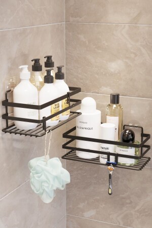 MNZ-2 رفوف الحمام مع الملصق والقبض - منظمة الحمام الملصق - لا مزاج - Suntel Banyo Mutfak Aksesuarlari