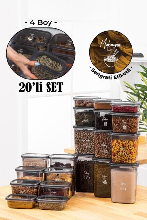 MNZ-20pcs حاوية تخزين بيغي مستطيلة مع علامة طباعة الشاشة البيضاء 5x(1500-1150-800-400 مل) أنثراكيت PGG - Vienev