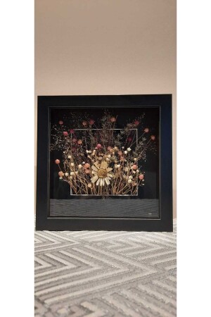 MNZ-20x20x3 إطار ذاكرة الزجاج الأسود بعمق مع طلاء - إطار زهرة - Sevcan Sanat Atölyesi