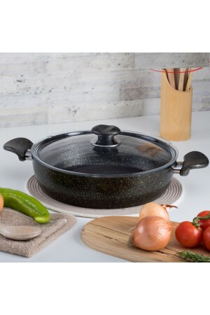 MNZ-22 Cm Gold Stone Ezme Serie Casserole Flat - لا تصلب Pilaf Karnıyarık Casserole 2 Lt (مع يد BAKALITE) - Evren