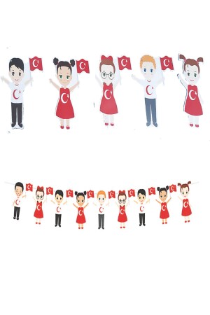 MNZ-23 أبريل الأطفال المبتهجين يحملون اليدين العلم الديكوراتي 23 أبريل يوم الأطفال تزيين المدارس المنزلية - Parti Dolabı