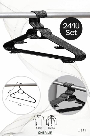 MNZ-24 ملابس بلاستيكية سوداء معلقة مجموعة من 24 - Esti