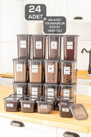 MNZ-24 قطعة إيليسا العطور رف حاوية تخزين الطعام - مجموعة العطور المربعة مع غطاء 8x0.50 ليت-1.10 ليت-1.70 ليت MCH-745 - Meleni Home