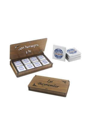 MNZ-24 قطع من شيكولاته مدلن عيد ميلاد سعيد في صندوق خشبي - Mutlu Adım