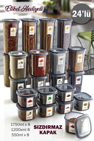 MNZ-24- Piece Mega Leakproof Airtight مع علامة على الأطعمة الجافة النباتات حاوية تخزين (1.75LTL 1. 2LT 0.55) GM0341 - GRİMOR Life