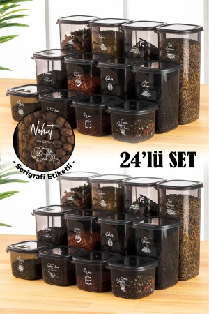 MNZ-24- Piece Peggy Square Storage Container with White Screen Printing Label 8x ((0,55 لتر، 1,2 لتر، 1,75 لتر) أنتراتيت PGGY24LUK - Vienev