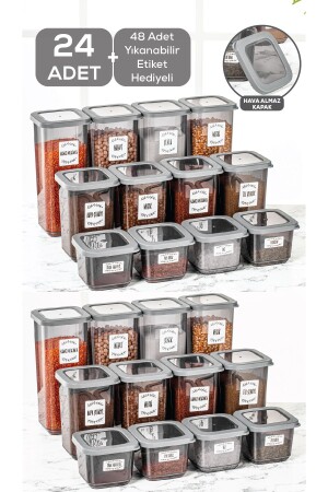 MNZ-24- Piece Stella Silicone Lid Square مخزن الطعام مجموعة 8x(0.5 ليت-1.1 ليت-1.7 ليت) وعاء العطور مجموعة MCH-685 - Meleni Home