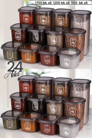 MNZ-24- Piece مدرجة مربع مخزن الطعام مجموعة x8 ((550ml-1200ml-1750ml) وعاء مع غطاء صلب MCH09175 - Kitchen Life