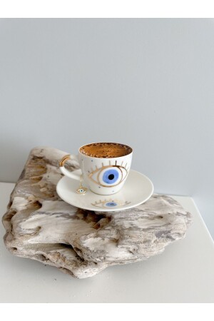 MNZ-24k ذهبية من الخزف التركي كوب قهوة مع العين الشريرة - 80cc MUGPORSGOZ - Mugtasarım