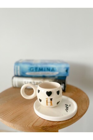 MNZ-24K ذهبية مزدوجة صناعة يدويّة كوب قهوة صارخة تركية - حرف H - سوداء MUGKALPLHLETTER - Mugtasarım