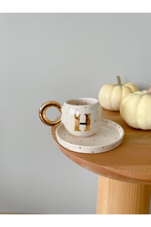 MNZ-24k ذهبية زجاجية التركية كوب قهوة بولكا دوت كوب - حرف H - MUGPUANTI - Mugtasarım