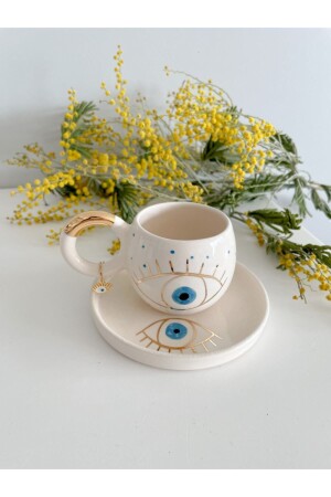 MNZ-24K كوب قهوة تركية مزدوجة ذهبية مع عينه الشريرة MUGGOZ11 - Mugtasarım