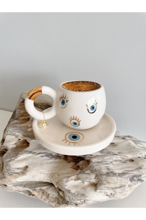 MNZ-24K ذهبية زجاجية كوب قهوة تركية مزدوجة مع عيون كثيرة العين الشر MUGGOZ18 - Mugtasarım