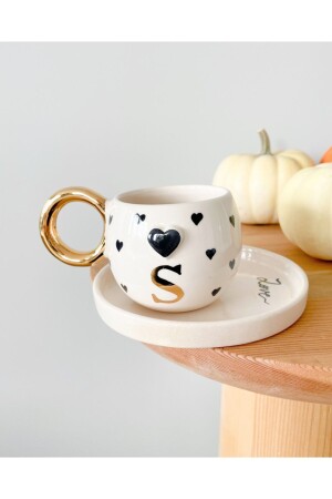 MNZ-24K ذهبية ذهبية عيد الحب كوب قهوة تركية مزدوجة - حرف S - MUGFNC003SEV - Mugtasarım