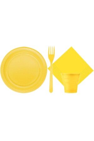 MNZ-25 شخص كوب بلاستيكي أصفر، شوك، لوحة، نابكين - Partylandtr