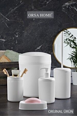 MNZ-257 نمط شريط أبيض مجموعة حمام 5 قطع - Orsa Home