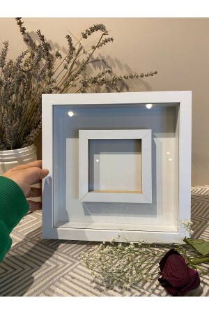 مقعد الصور MNZ-25x25x3 (بيضاء) إطار ذاكرة الزجاجية زهرة صندوق الزهور التذكارية - Sevcan Sanat Atölyesi