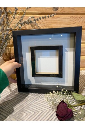 MNZ-25x25x3 إطار الصورة إطار ذاكرة الزجاج الأسود إطار تذكارات زهرة وردة صندوق الوعد إطار الزهرة الالتزام - Sevcan Sanat Atölyesi