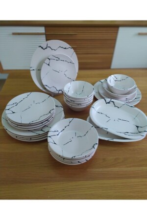 MNZ-26 قطعة عشاء مجموعة لـ 6 أشخاص نمط الرخام أبيض 197 - Keramika