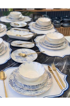 MNZ-27 قطعة عصرية طقم العشاء الزرقاء - Onedekor