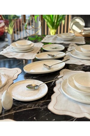 MNZ-28 قطع خنزير رقيق عشاء فاخر مجموعة 6 أشخاص مع نمط منشط - Onedekor