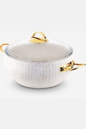 MNZ-28 سم كاسيرول غرانيت أبيض مصممة بنمطات عميقة وعاء ذهبية غطاء الزجاج المتحكم بواسطةzgvctnc28 - Lines