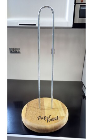 MNZ-28cm حامل منشفة ورقية - حامل منشفة - سلك ملون معدني - منشفة ورقية مع مقعد خشبي - Royal Hediyelik