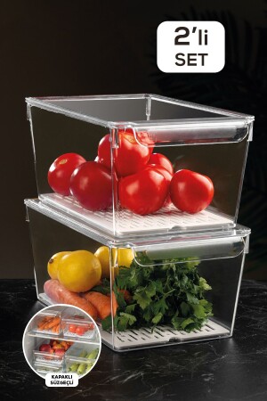 منظمة الثلاجة MNZ-2-piece مع مجفف وغطاء داخل منظمة الثلاجة 14 X 32,5 X 20 سم MCH-565 - Meleni Home