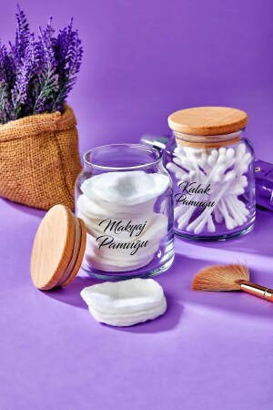 MNZ-2-Piece غطاء خشبي مكياج القطن والقطن بوت منظمة 300 مل قطن الموزع - Fbzhome