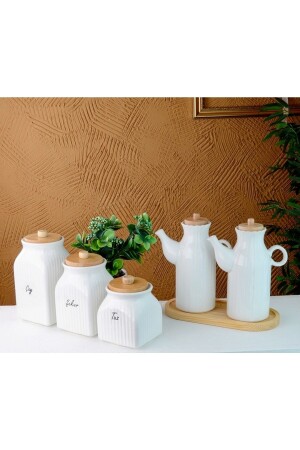 MNZ-2-piece 6-piece ديزي البورسلين آلي الخنزير مع منصة البامبو و 3-piece شاي سكر وعاء الملح مجموعة 160181090905 - Pembelia Life