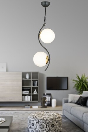 MNZ-2-Piece Black Senem White Globe Glass Downward Facing Luxury Chandelier TYC00215868306 - KARDELEN AYDINLATMA AVİZE