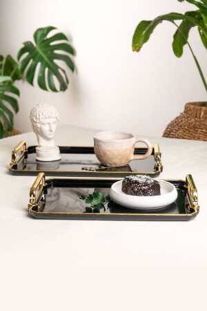 MNZ-2-Piece Black Tray عرض الديكورية للمنزل طاولة المطبخ شاي القهوة الكنز LCA348211 - ALM HOME