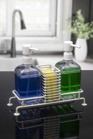 MNZ-2-Piece Dispenser Soap Liquid Transparent مع مقعد أبيض - Okyanus Home