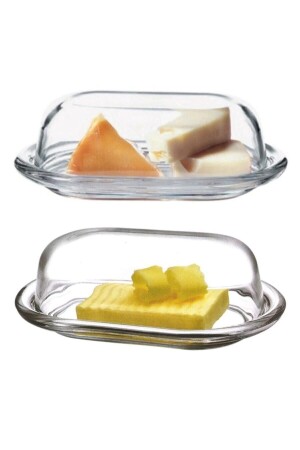 MNZ-2-Piece Glass Basic Butter Bowl Cheese Butter Breakfast تخزين وتقديم الحاوية مع غطاء psb98402_2li - Paşabahçe