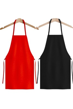 MNZ-2-Piece Hanger Kitchen Apron حمراء & أسود -100% القطن الأسود غاباردين النسيج 2asgab - isinigiy